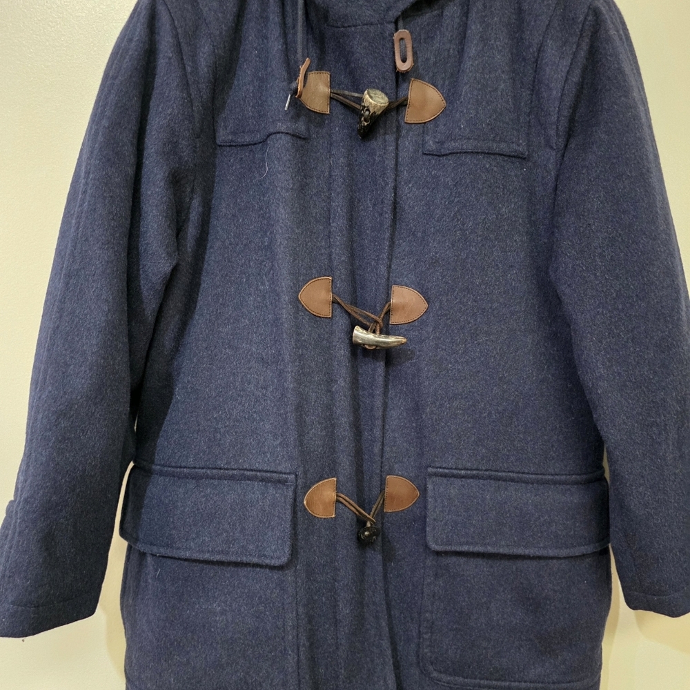 Vintage Lands End Navy Original Tiroler Loden Toggle Coat w/Hood Size M - Picture 4 of 16